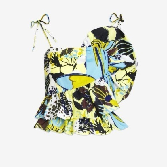 Tanya Taylor Claudette Tie-Shoulder Ruffle Peplum Tank Top in Zest NWT! - Picture 2 of 14